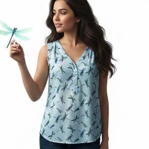 Express Sleeveless Blouse with Dragonfly Pattern